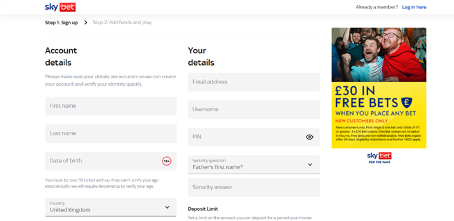 Sky Bet Welcome Bonus at registration