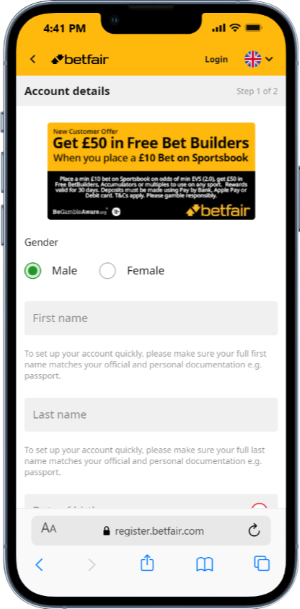 Betfair registration