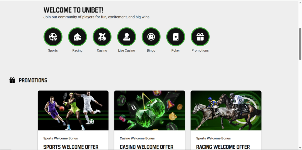 Unibet home page