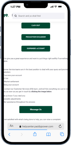Service and Support Details of Paddy Power&nbsp;