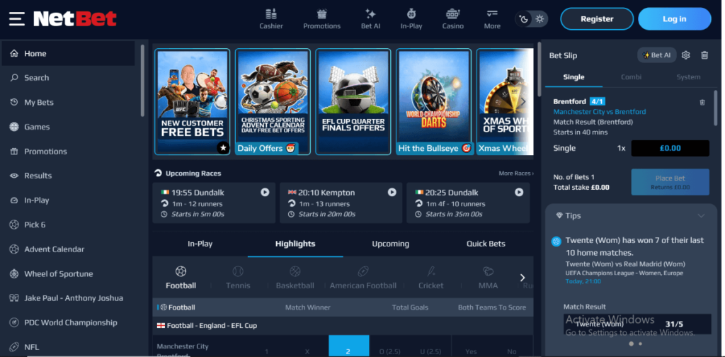 Football betting with NetBet