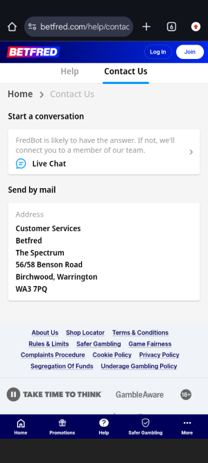 What are the Customer Service Details of Betfred?&nbsp;