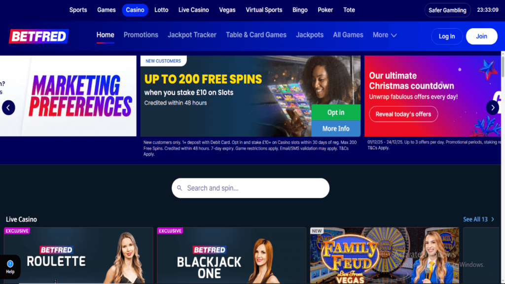 Betfred Casino Section Overview