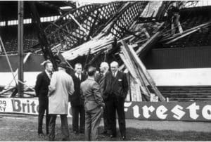 Damage caused at Stoke City's Victoria Ground following high winds in 1976