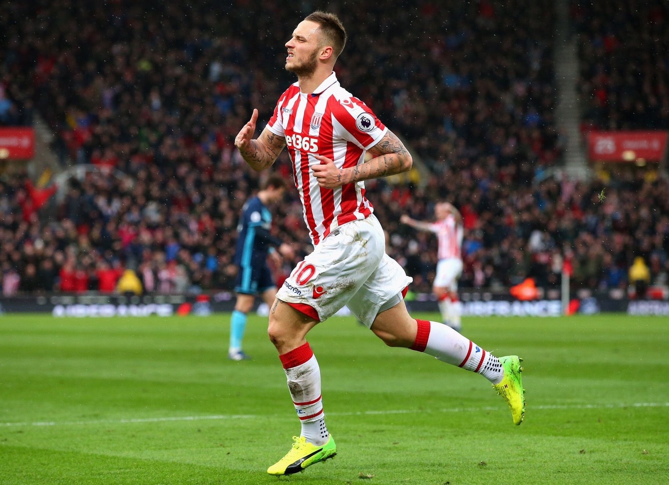 Marko Arnautovic celebrates scoring a goal for Stoke against Middlesbrough