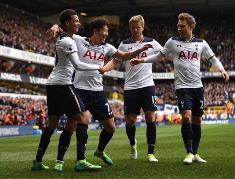 Tottenham celebrate in a 4-0 win against Bournemouth