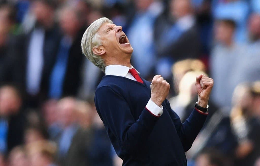 Arsene Wenger celebrates Arsenal's FA Cup semi final win against Manchester City