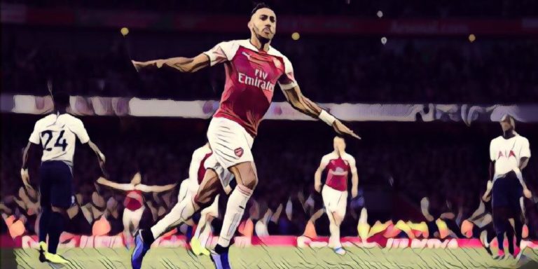Aubameyang celebrates goal against Tottenham