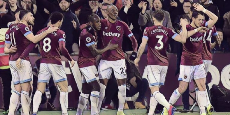 West Ham celebrate their equaliser against Liverpool
