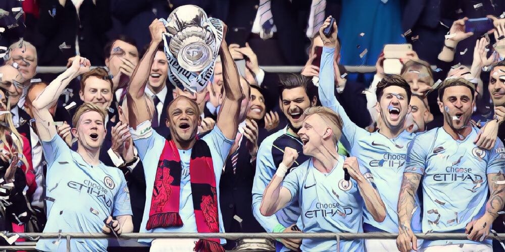 Vincent Kompany lifts the FA Cup high as Man City beat Waford 6-0