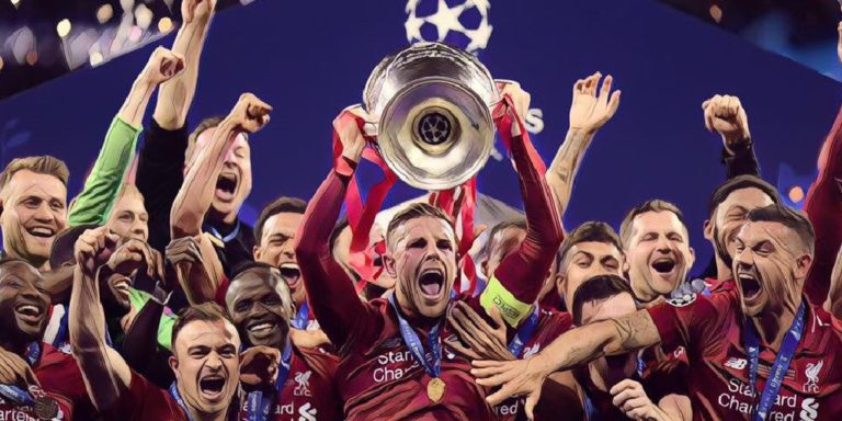 Liverpool captain Jordan Hebderson lifts the Champions League trophy