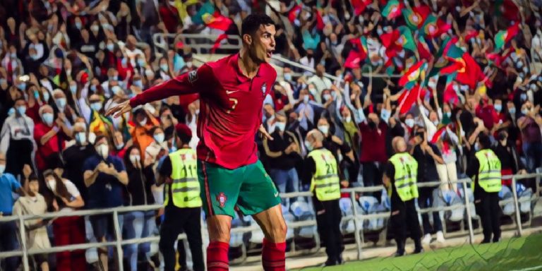cristiano ronaldo celebrates after netting his 10th hat trick for portugal