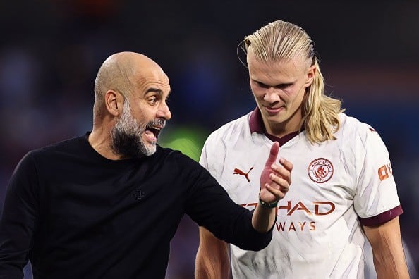 Pep guardiola and Erling Haaland argue