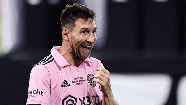 Lionel Messi reacts to Inter Miami winning the Leagues Cup