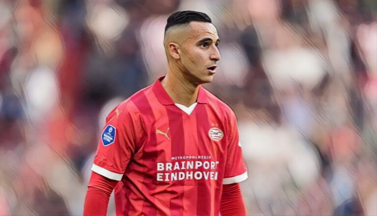 Former Aston Villa and Everton winger Anwar El Ghazi during the Club Friendly match between PSV v FC Eindhoven on July 26, 2023.