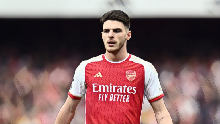 Declan Rice of Arsenal FC during the Premier League match between Arsenal FC and Tottenham Hotspur at Emirates Stadium on September 24, 2023
