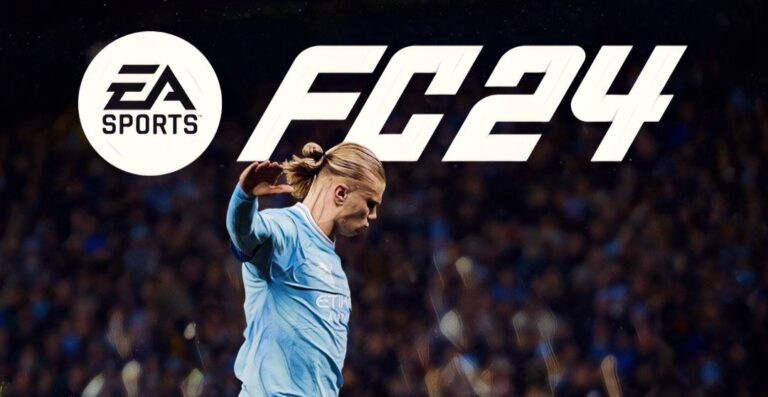 FC 24 video game cover featuring Man City striker Erling Haaland.
