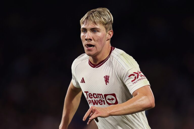 Rasmus Hojlund of Manchester United during the Premier League match between Burnley FC and Man Utd at Turf Moor on September 23, 2023