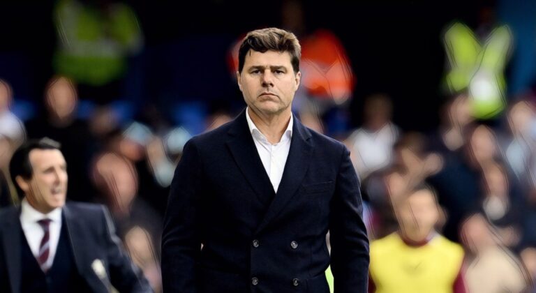 Mauricio Pochettino, Manager of Chelsea, reacts during the Premier League match between Chelsea FC and Aston Villa at Stamford Bridge on September 24, 2023 in London, England