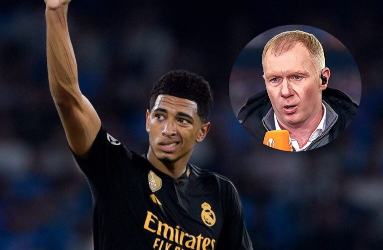 Real Madrid midfielder Jude Bellingham and (inset) pundit Paul Scholes.