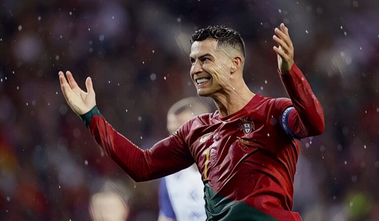 Cristiano Ronaldo of Portugal during the EURO Qualifier match between Portugal v Slovakia at the Estadio Do Dragao on October 13, 2023