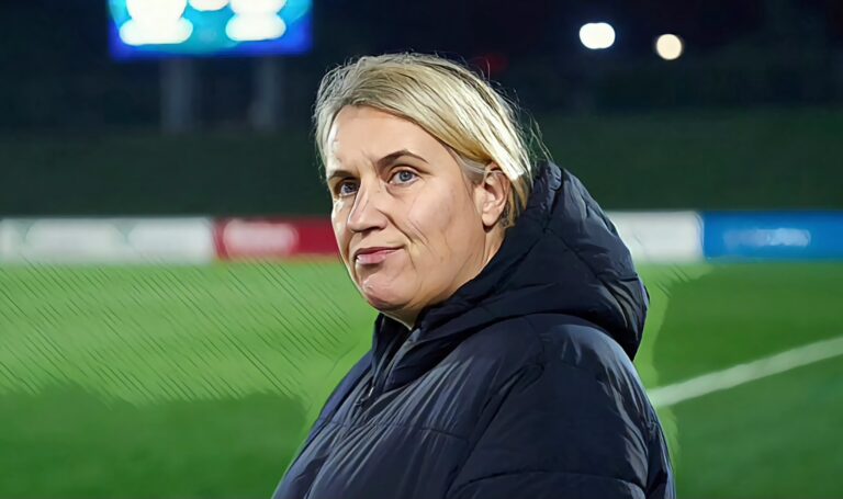 Emma Hayes, Manager of Chelsea, looks on prior to the UEFA Women's Champions League group stage match between Real Madrid CF and Chelsea FC Women at Estadio Alfredo Di Stefano on November 15, 2023.