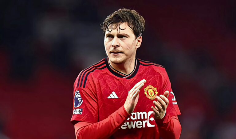 Victor Lindelof of Manchester United applauds at full time during the Premier League match between Man Utd and Luton Town at Old Trafford on November 11, 2023