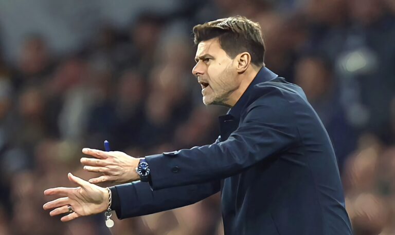 Mauricio Pochettino, Manager of Chelsea gestures during the Premier League match between Spurs and Chelsea FC at Tottenham Hotspur Stadium on November 6, 2023 in London, England.