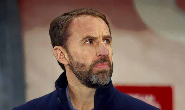 Gareth Southgate, Head Coach of England, looks on prior to the UEFA EURO 2024 European qualifier match between North Macedonia and England at National Arena Todor Proeski on November 20, 2023.