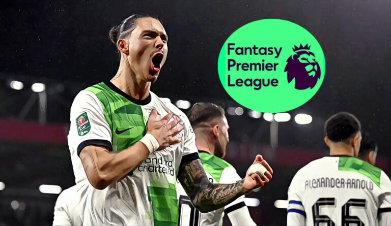 Fantasy Premier League: Liverpool striker Darwin Nunez next to the FPL logo.