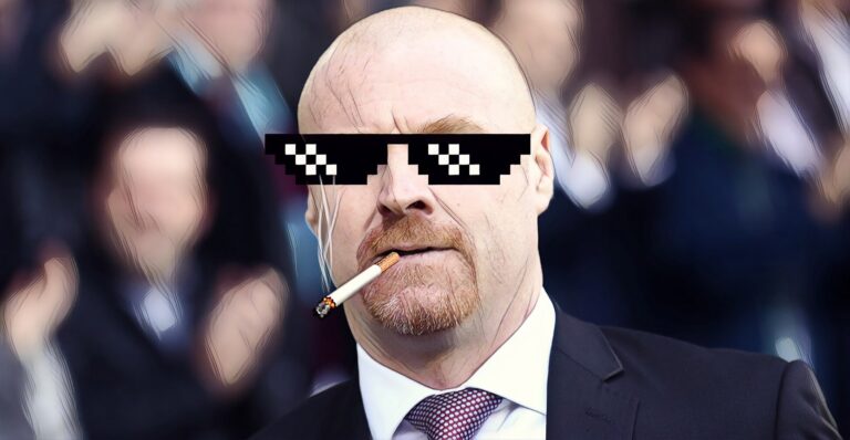 Everton manager Sean Dyche wearing pixilated sunglasses and smoking a cigarette like a cool guy.
