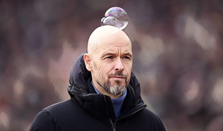 Erik ten Hag, Manager of Manchester United, looks on prior to the Premier League match between West Ham United and Man Utd at London Stadium on December 23, 2023