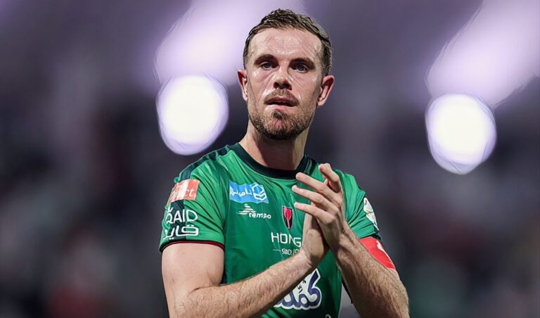 Jordan Henderson reacts after the Saudi Pro League match between Al-Ettifaq and Al-Ittihad at Al Ettifaq Stadium on November 24, 2023 in Al Dammam, Saudi Arabia. (Photo by Yasser Bakhsh/Getty Images)