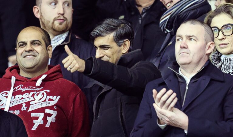 Britain's Prime Minister Rishi Sunak, a Southampton fan, attends the Sky Bet Championship match between Southampton FC and Plymouth Argyle at Friends Provident St. Mary's Stadium on December 29, 2023 in Southampton, England. (Photo by Robin Jones/Getty Images)
