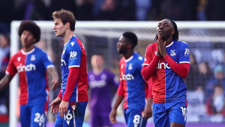Eberechi Eze of Crystal Palace reacts during the Premier League match between Crystal Palace and Luton Town at Selhurst Park on March 09, 2024 in London, England.