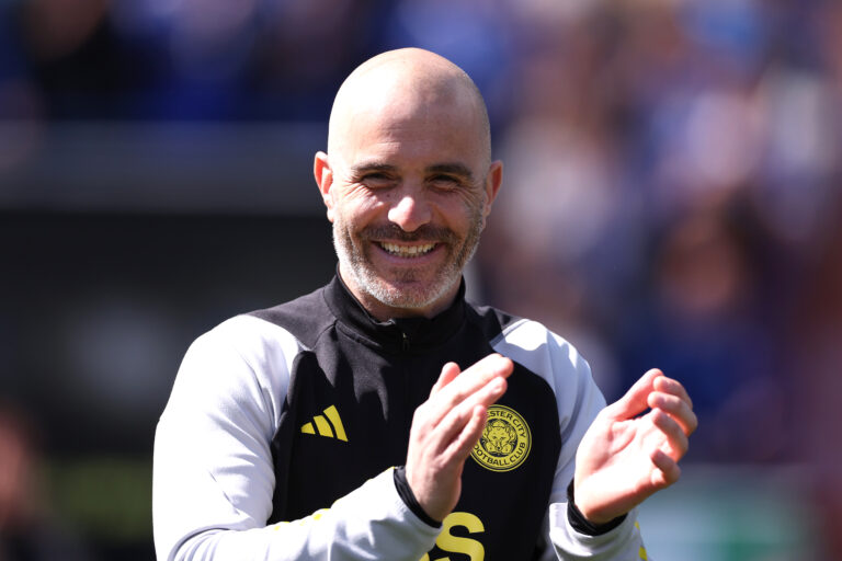 Chelsea manager Enzo Maresca celebrates promotion during the Sky Bet Championship match between Leicester City and Blackburn Rovers at The King Power Stadium on May 04, 2024 in Leicester, England. (Photo by Alex Pantling/Getty Images)