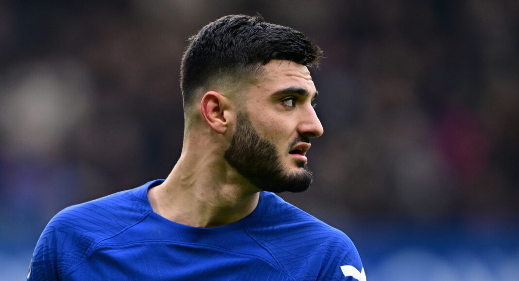 Armando Broja of Chelsea looks on during the Premier League match between Chelsea FC and Fulham FC at Stamford Bridge on January 13, 2024 in London, England.