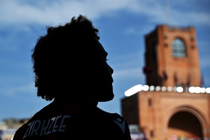 Joshua Zirkzee of Bologna FC during the Serie A TIM match between Bologna FC and Udinese Calcio at Stadio Renato Dall'Ara on April 28, 2024 in Bologna, Italy.