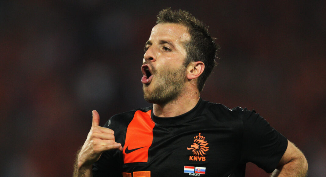 Rafael van der Vaart (#23) of Netherlands celebrates after he scores the second goal of the game during the International Friendly between the Netherlands and Slovakia at De Kuip Stadion on May 30, 2012 in Rotterdam, Netherlands.