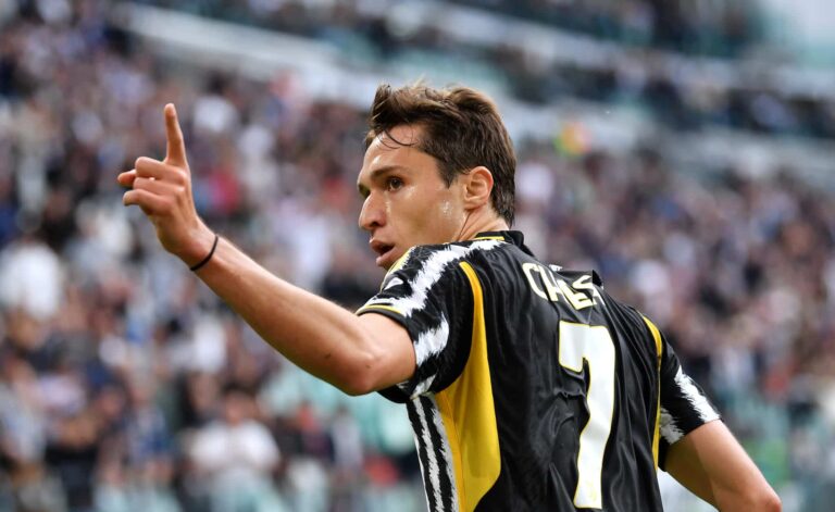 Liverpool transfer target Federico Chiesa celebrates scoring his team's first goal during the Serie A TIM match between Juventus and AC Monza at on May 25, 2024 in Turin, Italy.