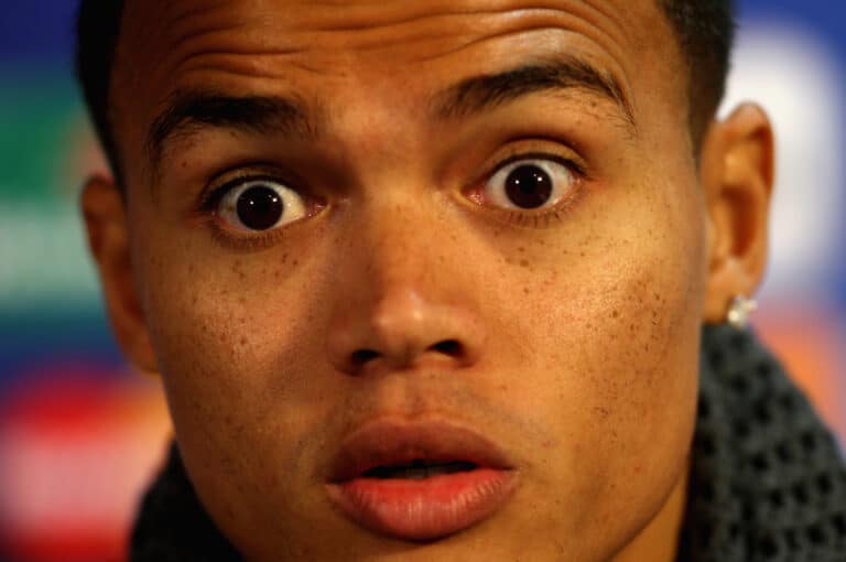 Jermaine Jenas of Tottenham talks to the media during a press conference to preview the UEFA Champions League group A match against Werder Bremen on November 23, 2010 in London, England.