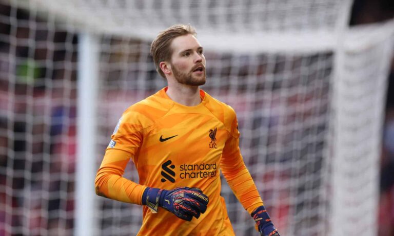 Caoimhín Kelleher of Liverpool during the Premier League match between Nottingham Forest and Liverpool FC at City Ground on March 02, 2024 in Nottingham, England.