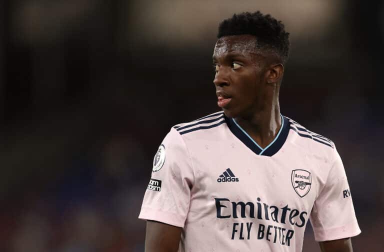Eddie Nketiah of Arsenal looks on during the Premier League match between Crystal Palace and Arsenal FC at Selhurst Park on August 05, 2022 in London, England.