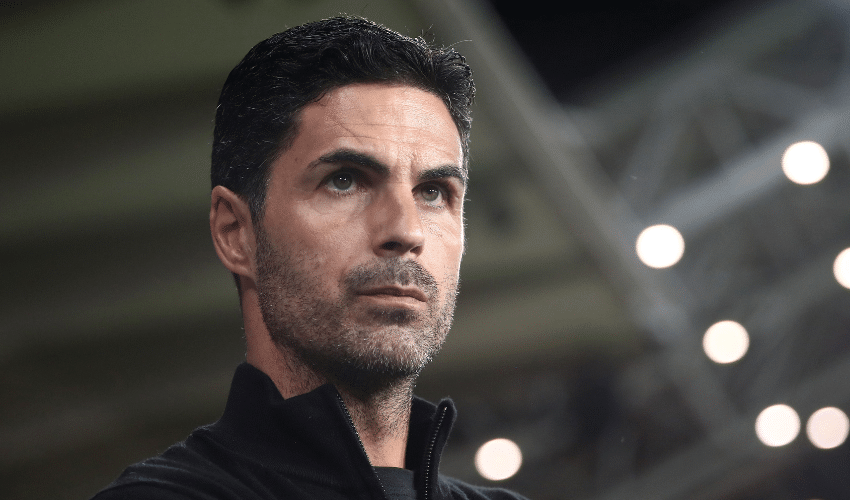 Arsenal manager Mikel Arteta looks on during a Champions League match.