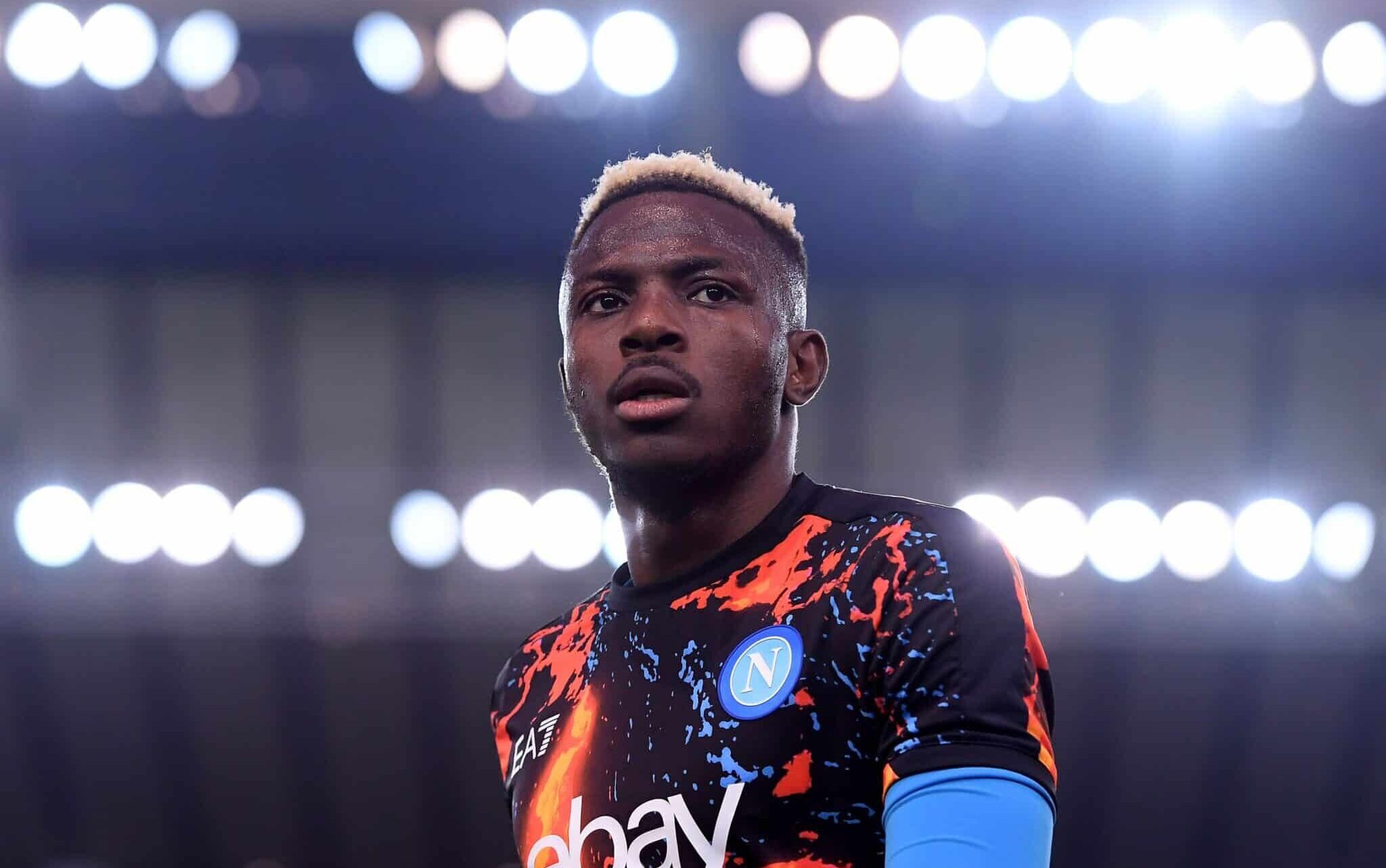 Victor Osimhen of SSC Napoli looks on during the Serie A TIM match between Udinese Calcio and SSC Napoli at Dacia Arena on May 06, 2024 in Udine, Italy.