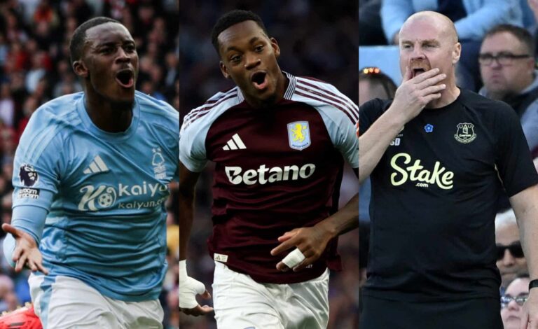 Nottingham Forest star Callum Hudson-Odoi, Aston Villa striker Jhon Duran and Everton Manager Sean Dyche in the Premier League.