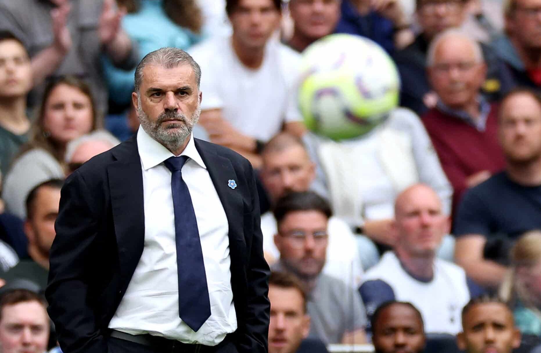 Tottenham Hotspur's Greek-Australian Head Coach Ange Postecoglou watches the players from the touchline during the English Premier League football match between Spurs and Arsenal at the Tottenham Hotspur Stadium in London, on September 15, 2024.