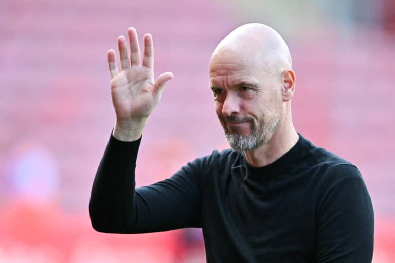 Man United manager Erik ten Hag reacts prior to the English Premier League football match between Southampton and Man Utd at St Mary's Stadium in Southampton, southern England on September 14, 2024.