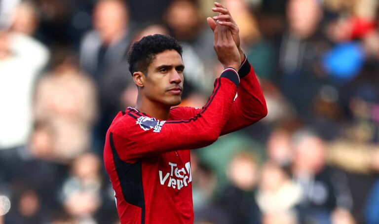 Raphael Varane has retired early from the game of football. Here the former Manchester United defender applauds the fans following the team's victory during the Premier League match between Fulham FC and Man United at Craven Cottage on November 04, 2023 in London, England.