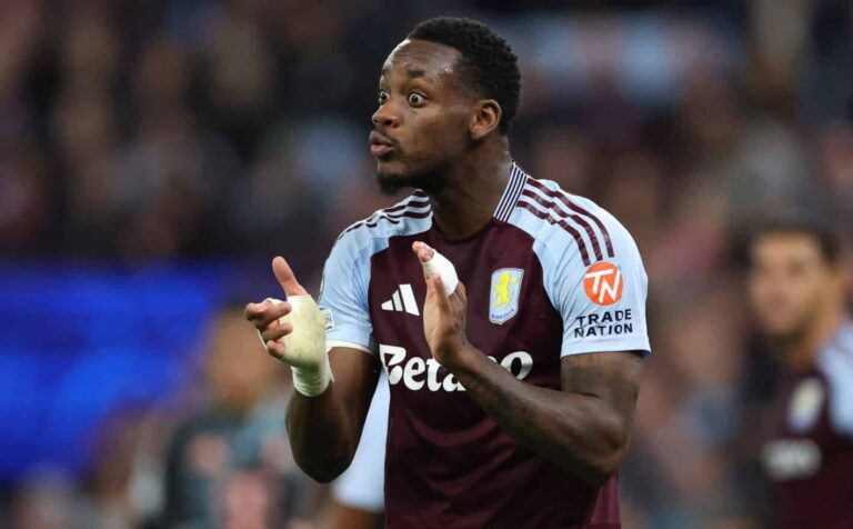 Jhon Duran of Aston Villa during the UEFA Champions League 2024/25 League Phase MD2 match between Aston Villa FC and FC Bayern München at Villa Park on October 02, 2024 in Birmingham, England.